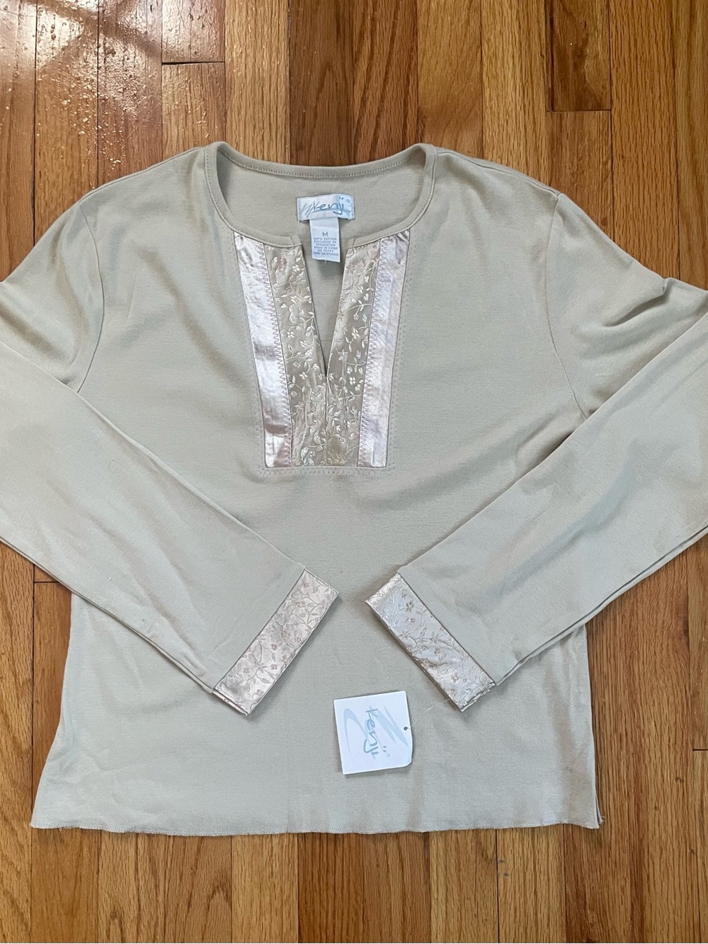 NWT Kenji Beige Embellished Long-Sleeve Tunic Top